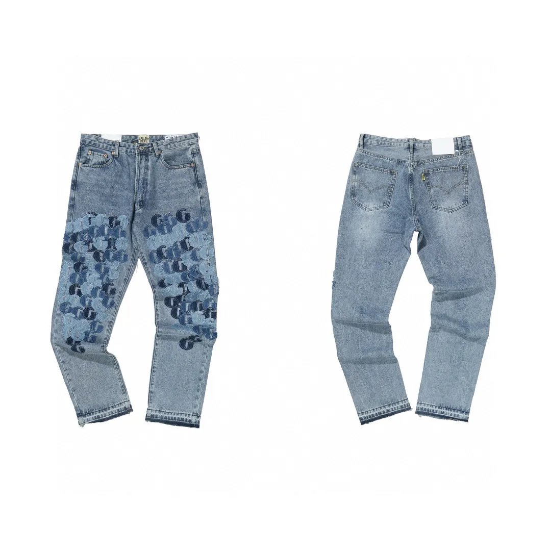 -Size upper body P286#G77 GALLERY DEPT.G letter patch pudding 5001 denim washed and distressed spliced jeans -Original purchase and pattern making to truly restore the ultimate vintage texture -Original hardware accessories, washed and other elevators, QR code analysis are all purchased from the original factory, high degree of restoration, you are welcome to compare with a certain product~ -Three-dimensional version Loose and comfortable, not picky about the figure, taller and slimmer, factory Seiko, original factory quality control, same style for men and women, can be matched with couples Versatile recommendation: must-have jeans for all seasons Color: blue Size: S-XXL (28-36)